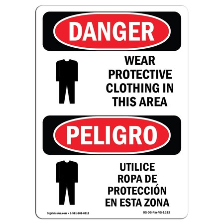 Signmission OSHA Sign, Wear Protective Clothing Bilingual, 10in X 7in Rigid Plastic, 7" W, 10" H, Spanish OS-DS-P-710-VS-1613